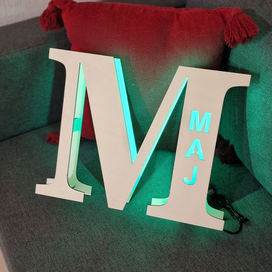 A wooden lamp with a name - Letter